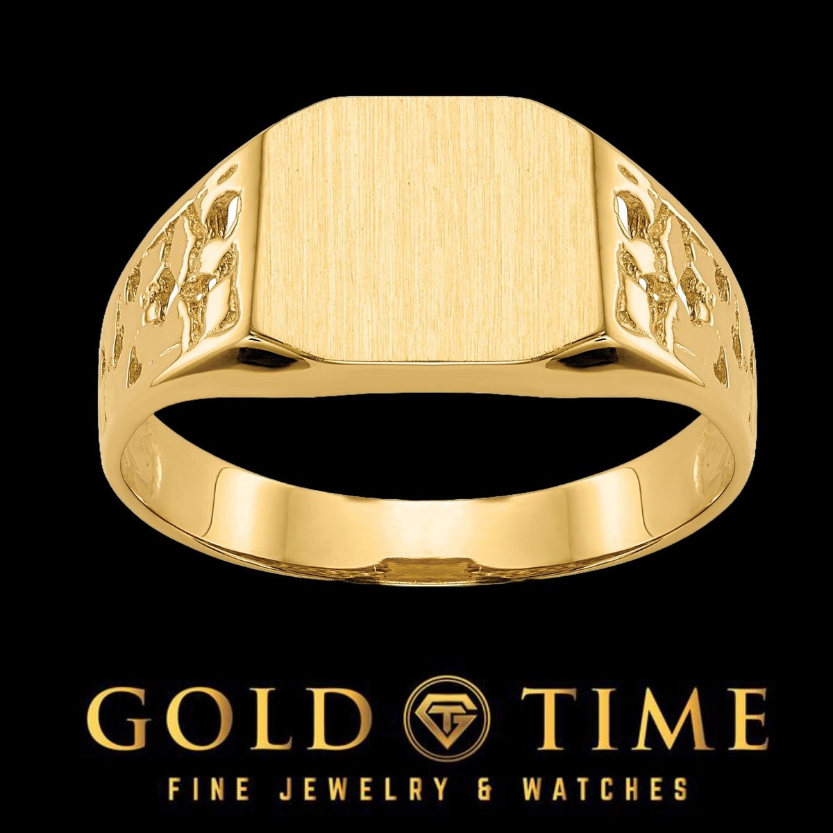 10k or 14K Solid Yellow Gold Men's Nugget Signet Ring