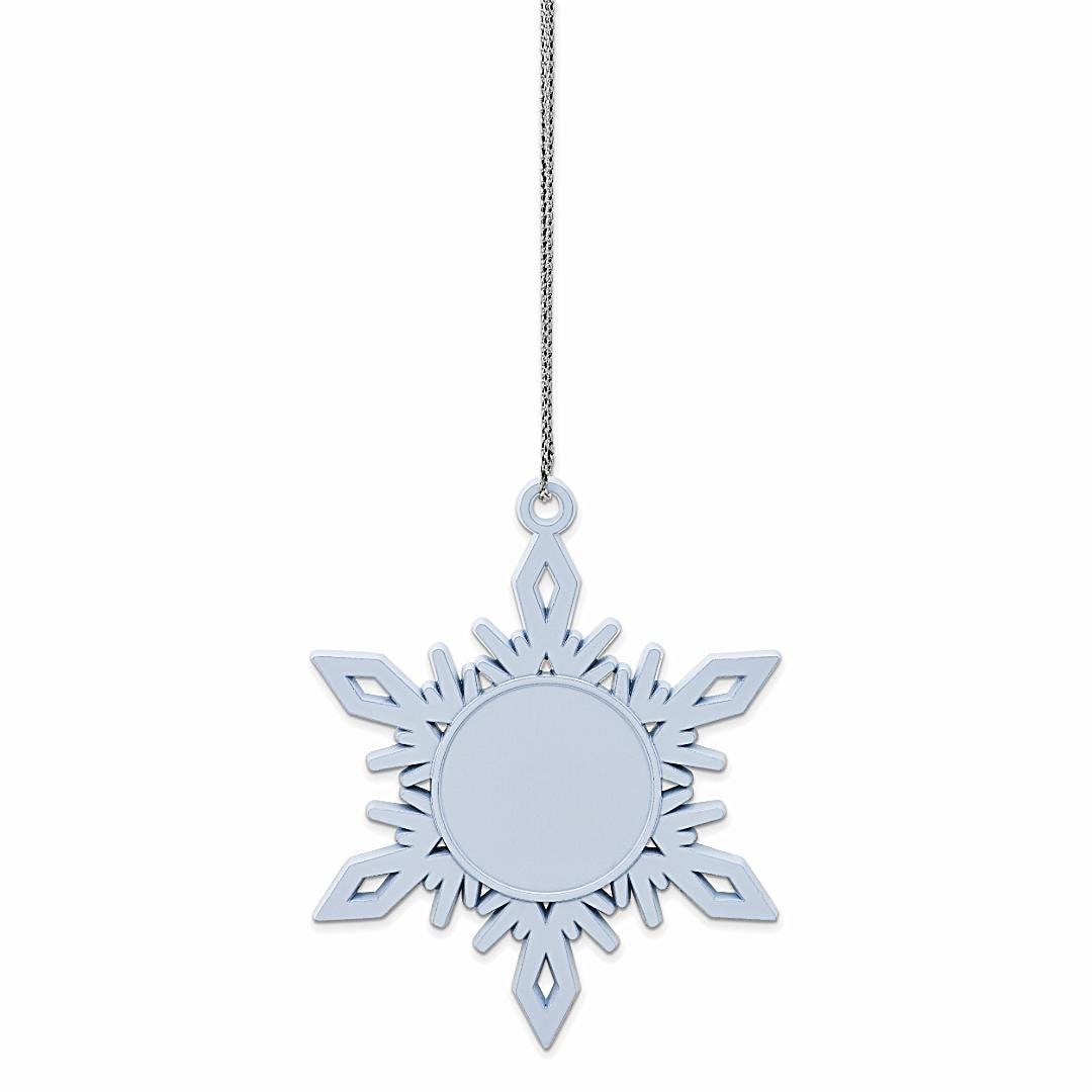 Personalized Snowflake Ornament  White Pewter Christmas Gift  Custom Engraving Front & Back  3" Holiday Keepsake