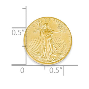 22k 1/10 oz American Eagle gold coin shown next to a ruler for size reference