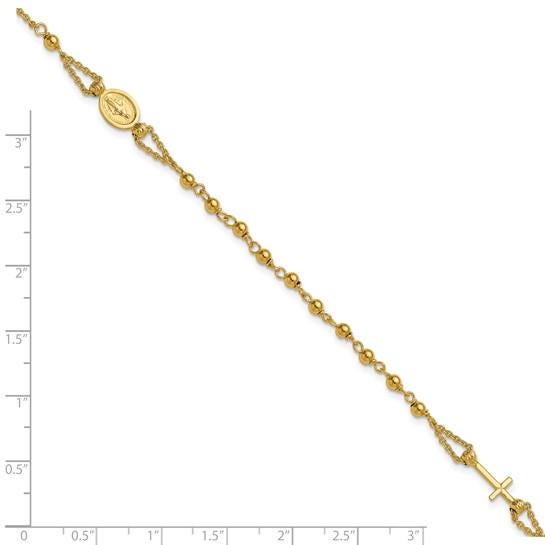 14K Yellow Gold Rosary Necklace Bracelet Set: Diamond-Cut Beaded Cross & Virgin Mary