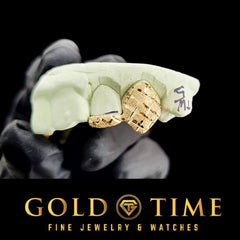 2 Piece Diamond Dust Double Cap Grillz - Trillion Cut Incisor and Fang - Custom Gold or Silver Grillz -Includes Mold Kit