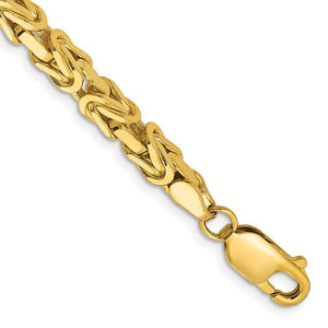 Close-up of the 10K gold Byzantine links and lobster clasp