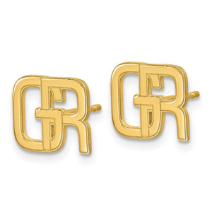 Pair of yellow gold interlocking initial stud earrings reading G and R