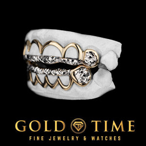 A larger custom top and bottom two tone set on dental models, more teeth than this six tooth listing