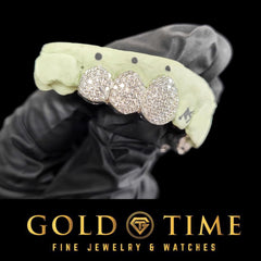 3-Piece Honeycomb Bustdown Grillz - Custom Moissanite Handset Teeth Caps - Silver or Gold Grillz - Custom Fit Grillz Set