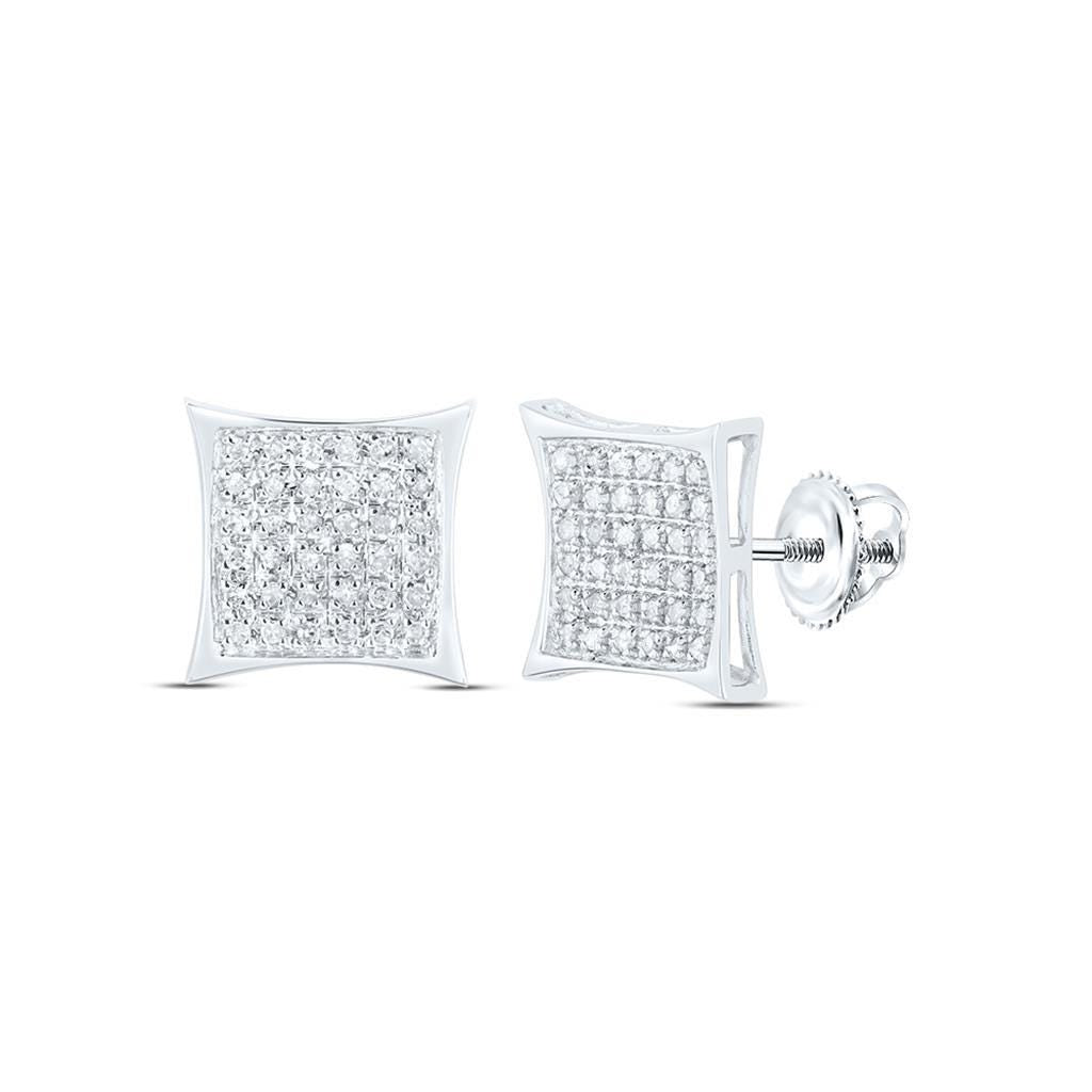 10K Gold Diamond Kite Square Earrings  White or Yellow Gold 1/6 CTW Micro-Pavé Studs for Men or Women  10mm with Gift Box