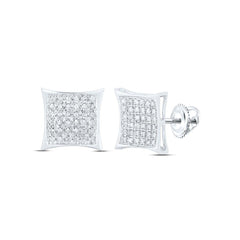 10K Gold Diamond Kite Square Earrings  White or Yellow Gold 1/6 CTW Micro-Pavé Studs for Men or Women  10mm with Gift Box