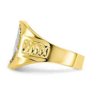 Side profile of the gold eagle ring showing the diamond-cut shoulder detail and tapered shank