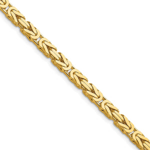 Close-up of a 4mm 10K yellow gold Byzantine chain