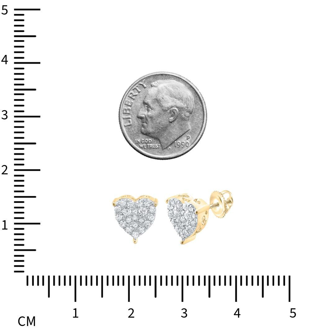 10K Gold Diamond Heart Stud Earrings  1/2 CTW Natural Pave-Set Diamonds in Yellow, White, or Rose Gold  9mm Screw Back Studs