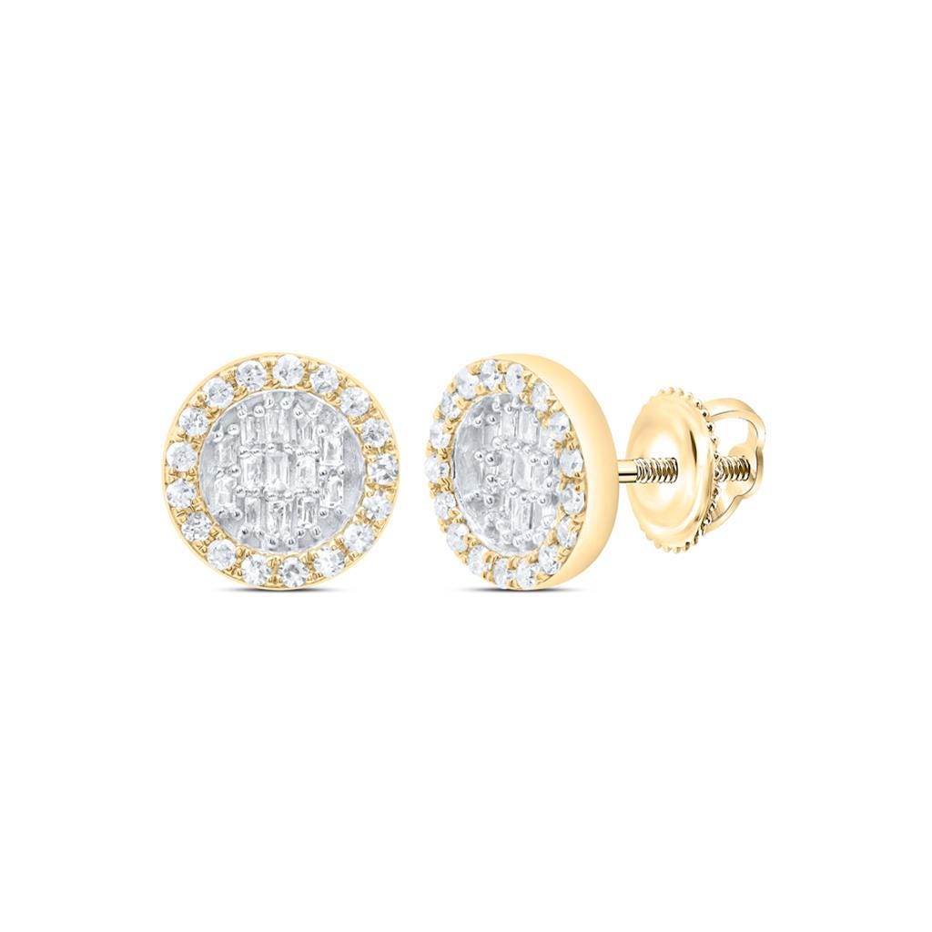 10K Yellow or White Gold Diamond Halo Stud Earrings 1/3 CTW Round Natural Diamond Screw Back Gift for Him or Her 9mm Fine Jewelry