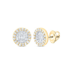10K Yellow or White Gold Diamond Halo Stud Earrings 1/3 CTW Round Natural Diamond Screw Back Gift for Him or Her 9mm Fine Jewelry