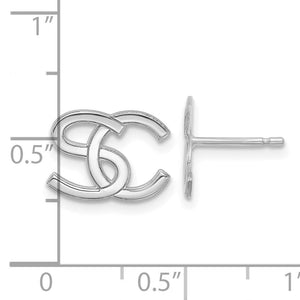 Pair of white gold interlocking initial stud earrings with post and friction backs