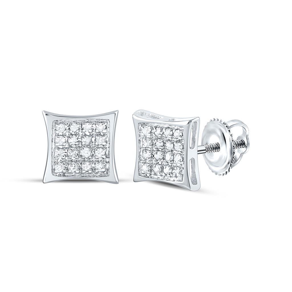 10K Gold Diamond Stud Earrings  Square Kite Shape Pave-Set Studs  1/10 CTW Natural Diamonds  Screw Back Closure
