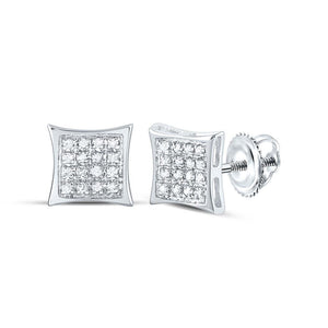 10K white gold kite square pave diamond stud earrings with screw back posts