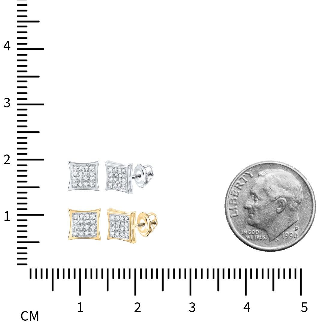 10K Gold Diamond Stud Earrings  Square Kite Shape Pave-Set Studs  1/10 CTW Natural Diamonds  Screw Back Closure