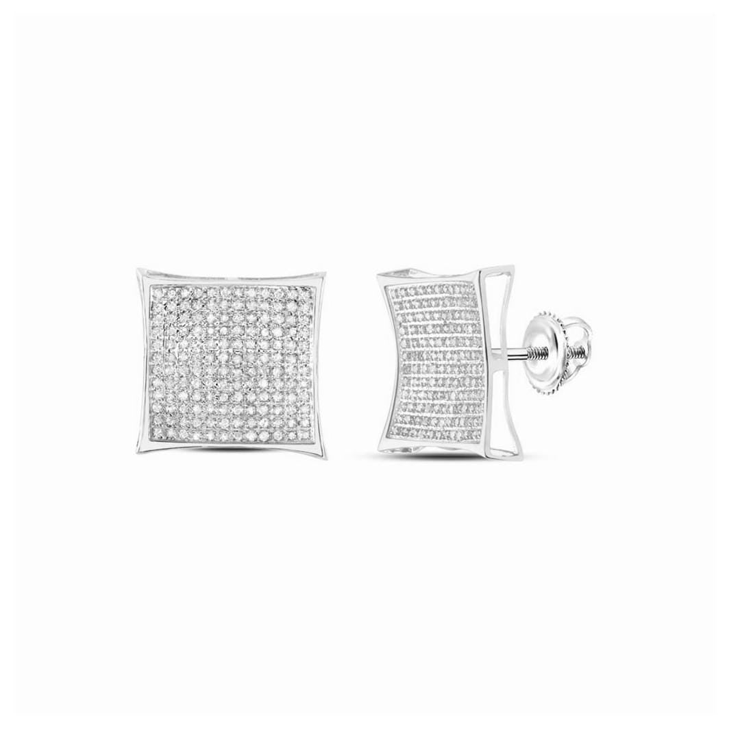 10K Gold Diamond Kite Earrings  7/8 CTTW Micro-Pavé Square Studs  Natural Diamonds, 10K Yellow or White Gold, 15.5mm
