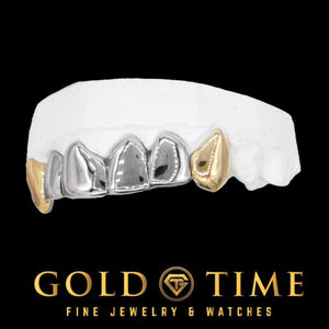 Six piece two-tone grill shown from another angle on a dental mold