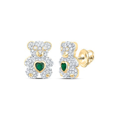 10k Gold Diamond and Emerald Bear Jewelry Set  Pendant, Earrings & Ring with Heart-Shaped Emerald Accents, Available Separately or Set