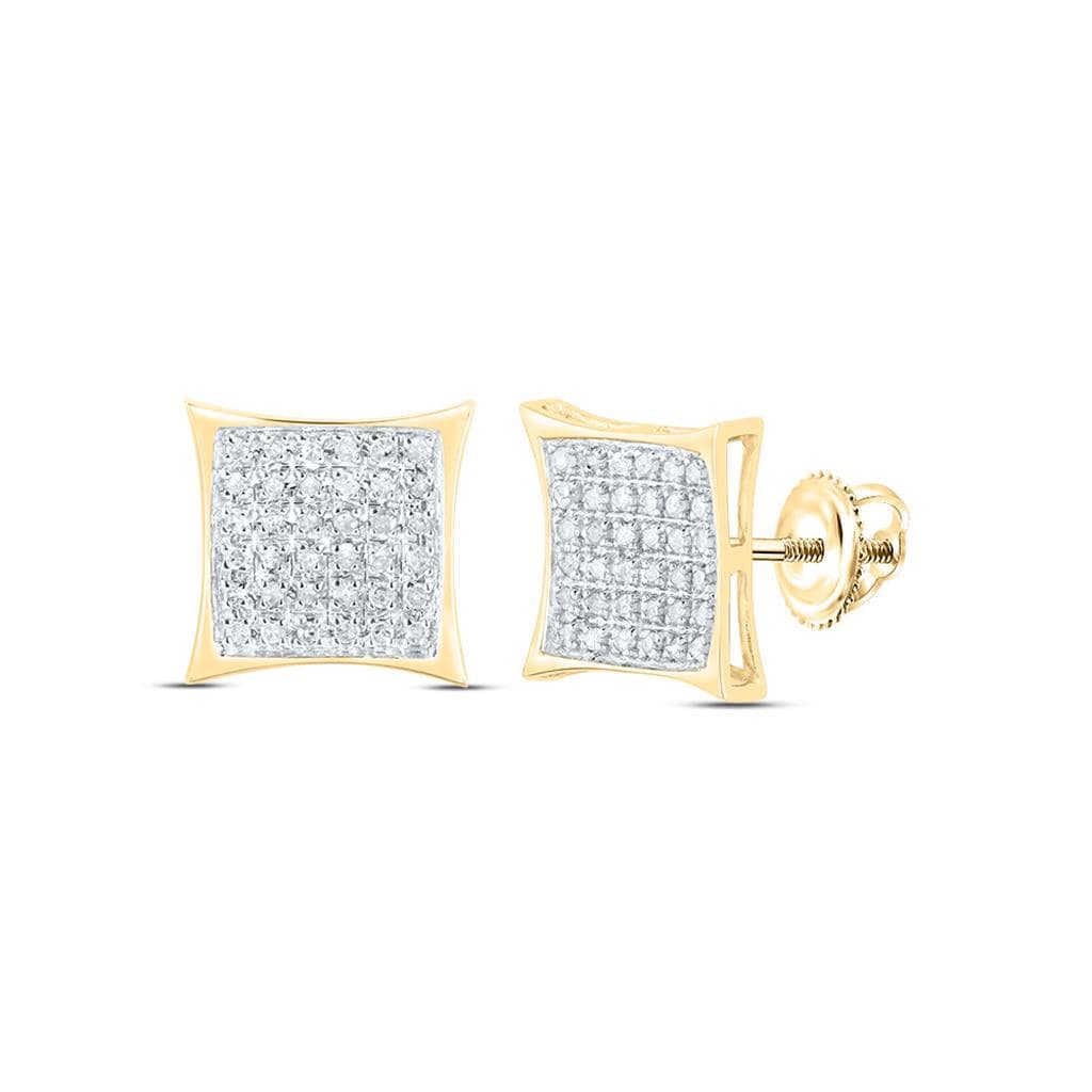 10K Gold Diamond Kite Square Earrings  White or Yellow Gold 1/6 CTW Micro-Pavé Studs for Men or Women  10mm with Gift Box