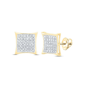 10K yellow gold kite square micro pave diamond stud earrings, front and side