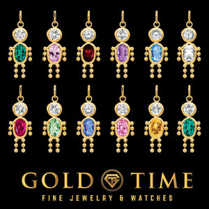 Boy charms with birthstone bodies in 12 birthstone colors, 10k or 14k yellow gold