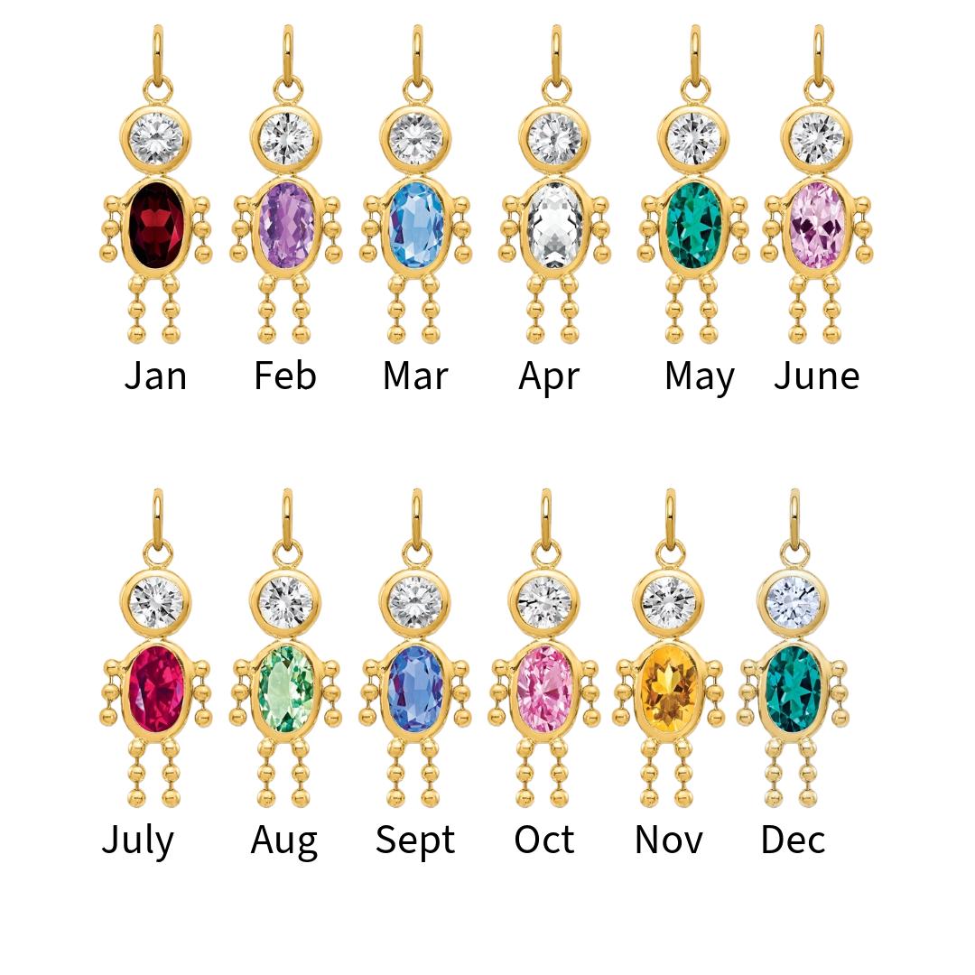 Boy Charm with Birthstone in 10k or 14k Yellow Gold  Customizable Dangling Pendant Gift  Necklace or Charm Only  Fast Shipping