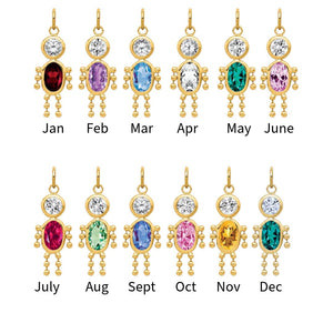 Birthstone color chart for the gold boy charm, January through December