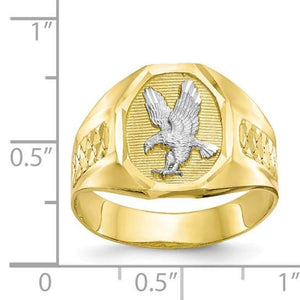 Size chart for the men's gold eagle ring showing the face is just over half an inch tall