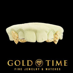 Custom 4-Piece Gold Grillz with Diamond-Cut Fangs and Trillion Dust - Handmade Personalized Grill - Solid Gold & Silver Options