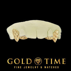 Custom 4-Piece Gold Grillz with Diamond-Cut Fangs and Trillion Dust - Handmade Personalized Grill - Solid Gold & Silver Options