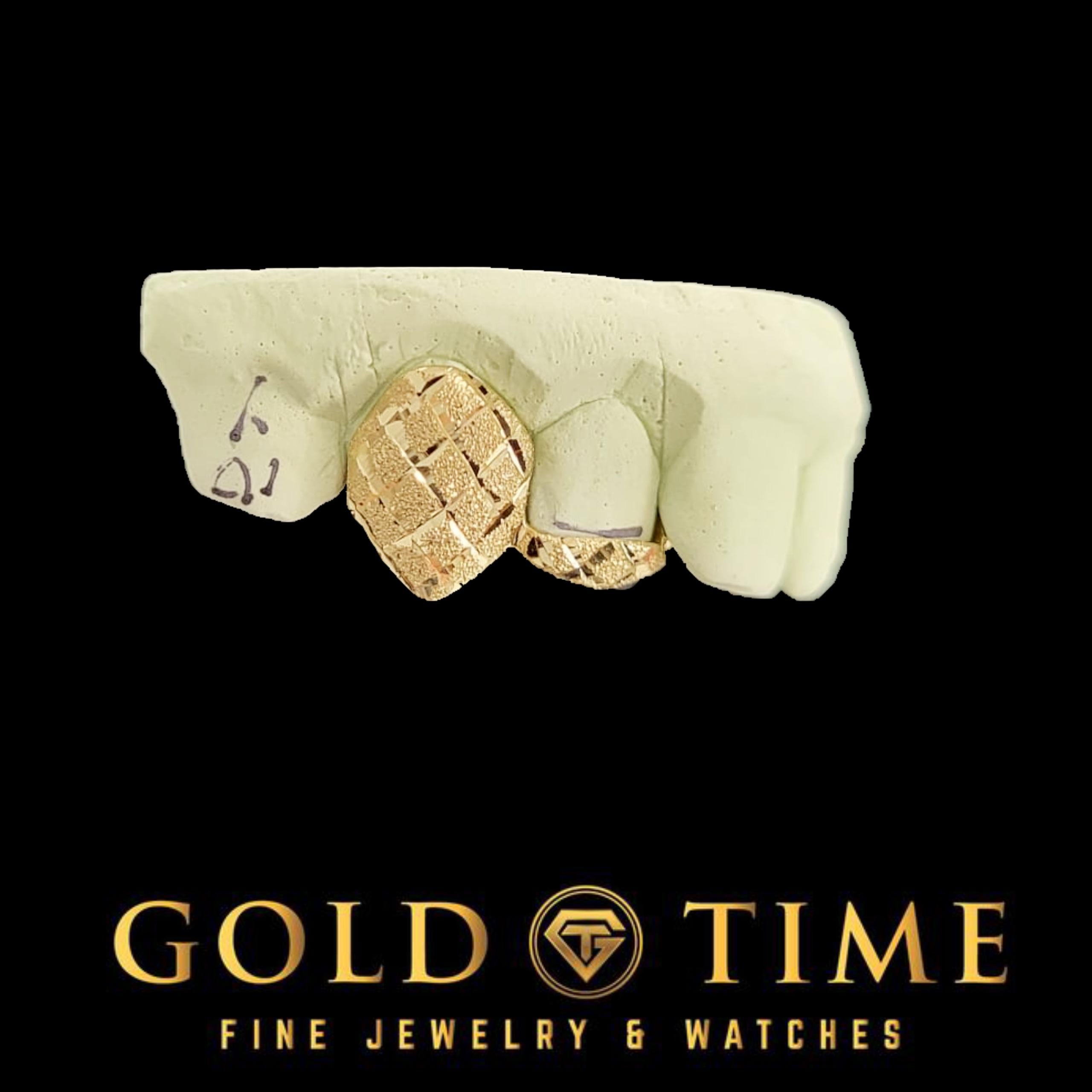 Custom 4-Piece Gold Grillz with Diamond-Cut Fangs and Trillion Dust - Handmade Personalized Grill - Solid Gold & Silver Options