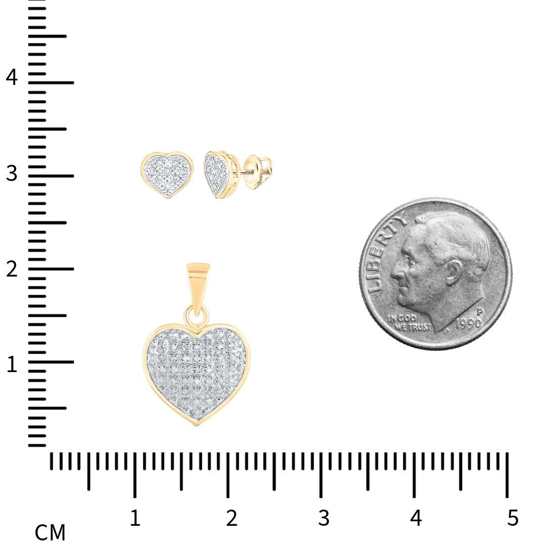 10K Gold Heart Diamond Jewelry Set  Pave-Set Natural Diamonds  Pendant & Screw-Back Earrings  Available in Yellow or White Gold