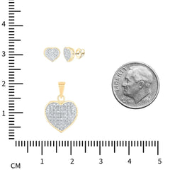 10K Gold Heart Diamond Jewelry Set  Pave-Set Natural Diamonds  Pendant & Screw-Back Earrings  Available in Yellow or White Gold