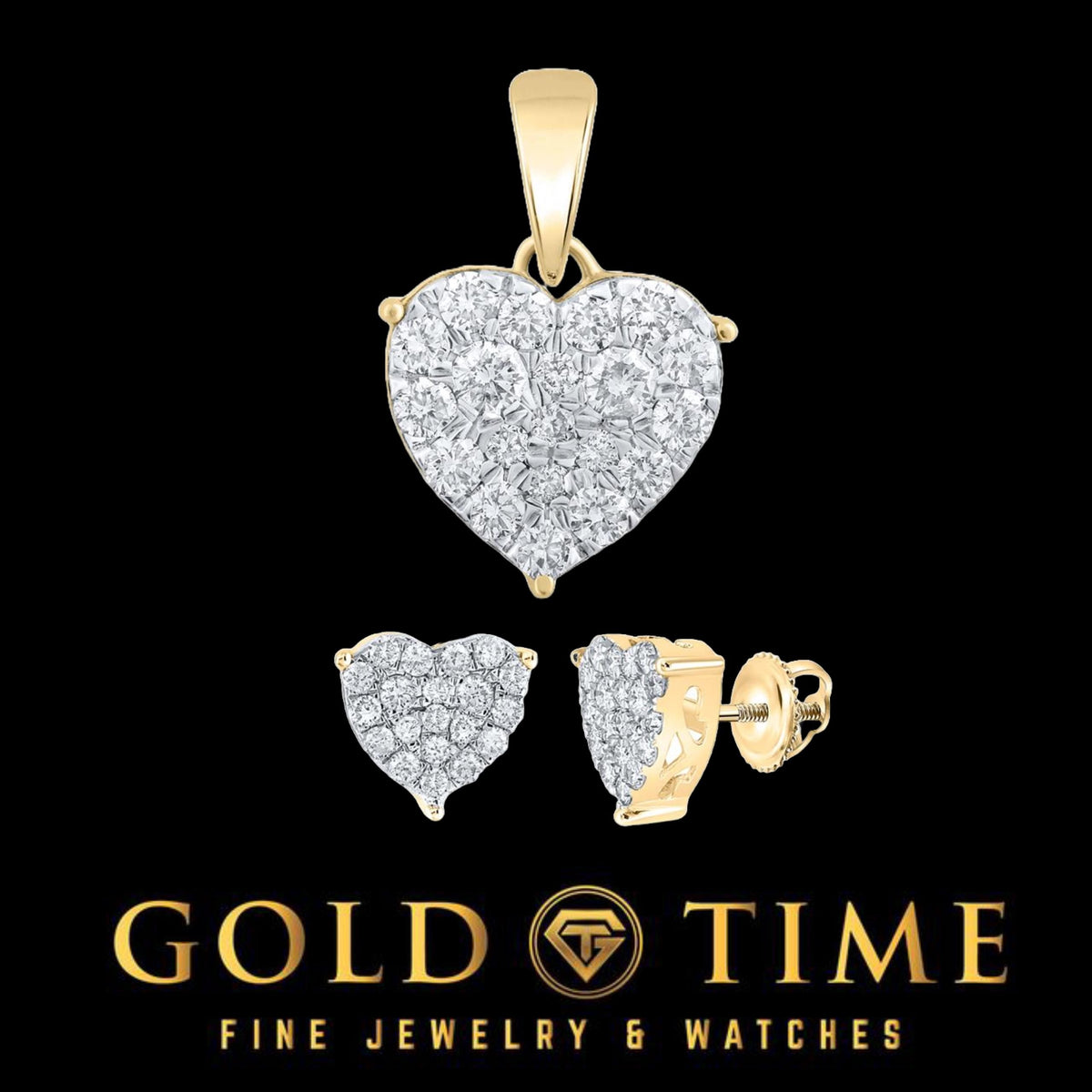 10k Gold Diamond Heart Pendant & Stud Earrings Set  Yellow, White, or Rose Gold  Choose Pendant, Earrings, or Full Set