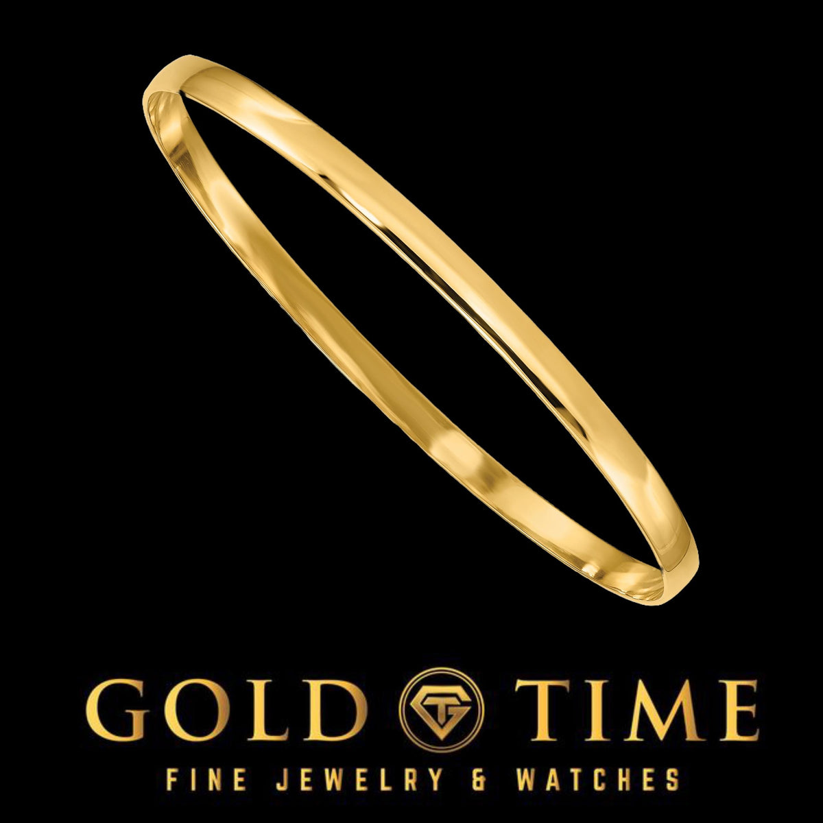 14K Solid Yellow Gold Bangle Bracelet  4mm Half-Round Polished Slip-On  Custom Engraving Option  7.75 Made in USA