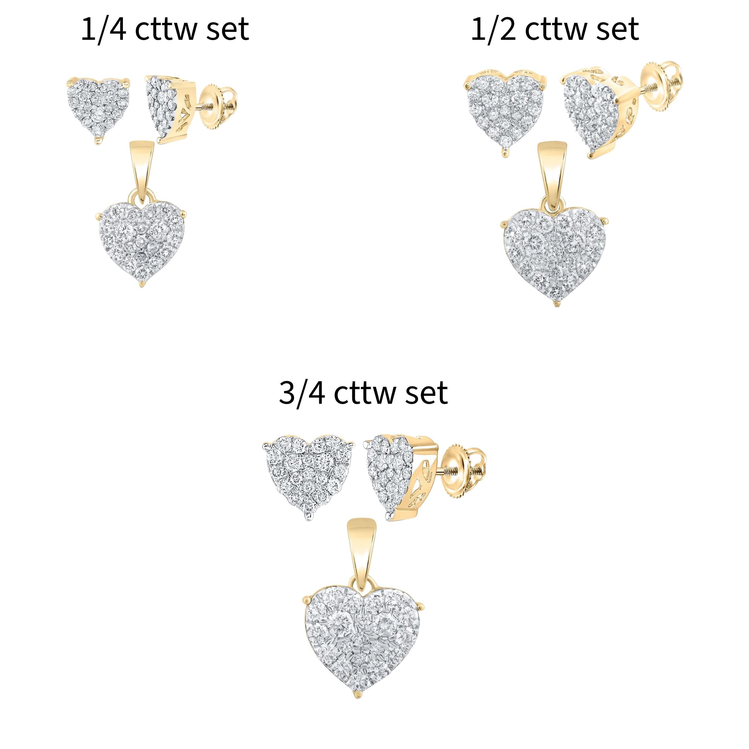 10k Gold Diamond Heart Pendant & Stud Earrings Set  Yellow, White, or Rose Gold  Choose Pendant, Earrings, or Full Set