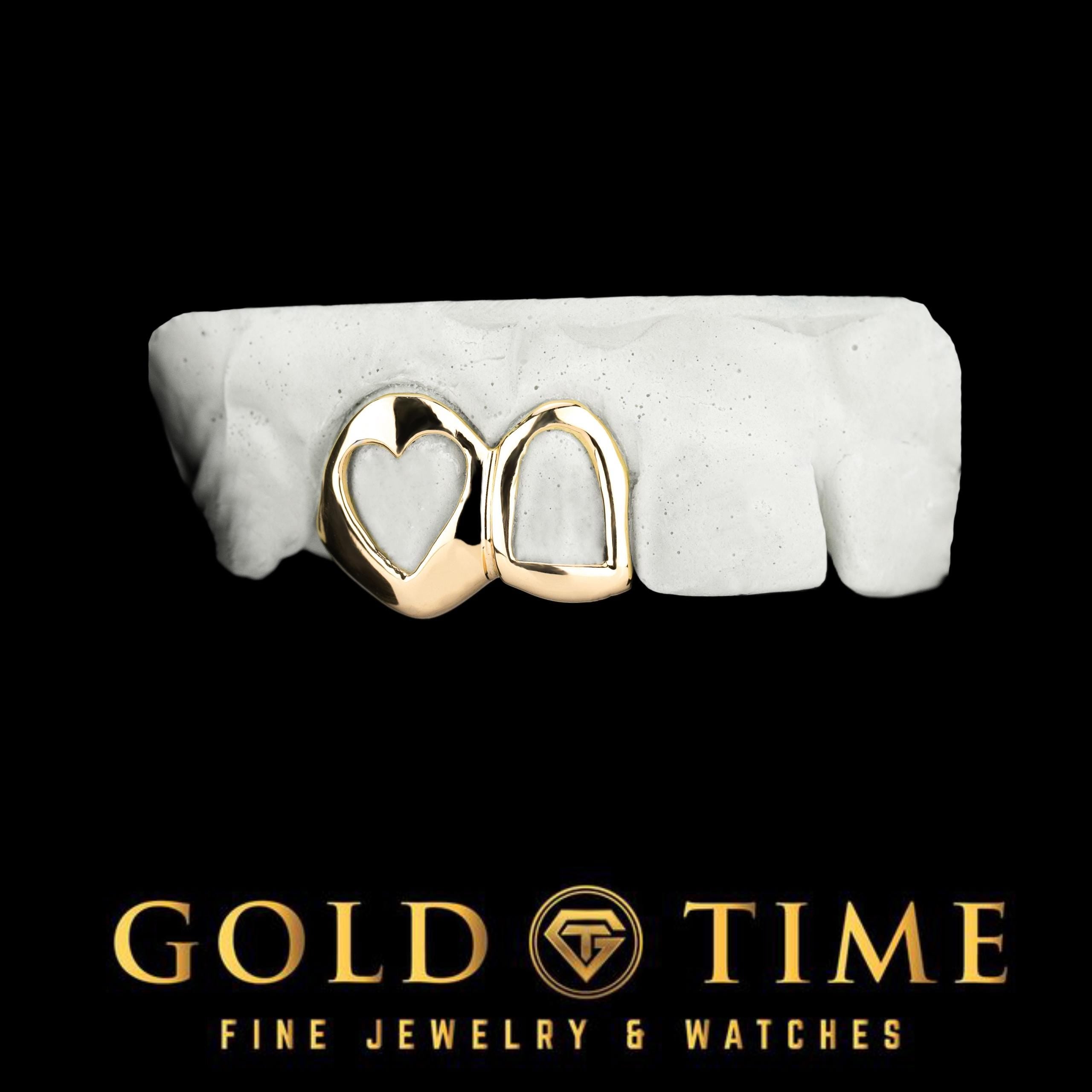 Custom Made to Order Double Caps Grillz - Open Face , Heart Cut Out