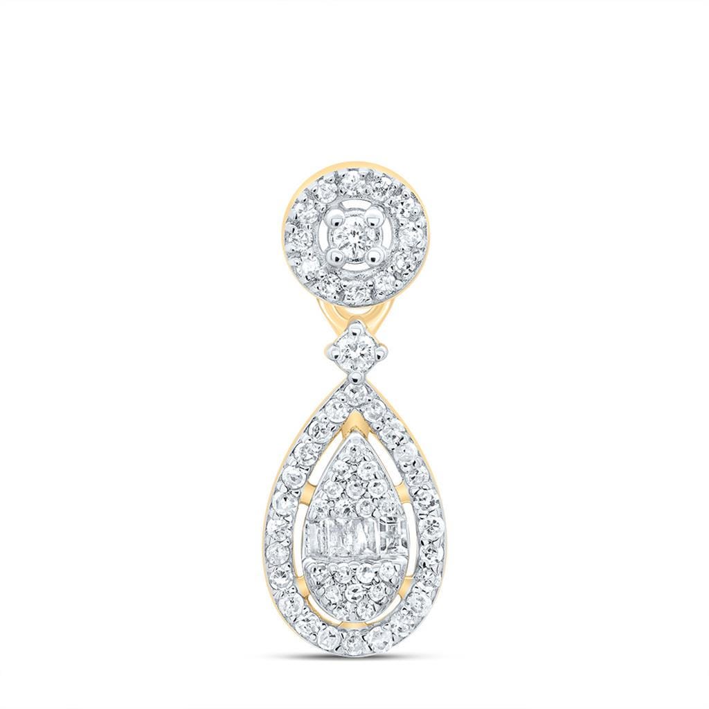 10K Gold and Diamond Teardrop Pendant & Earrings Set - 3/8 CTTW Round and Baguette Diamonds - Elegant Fine Jewelry - Yellow or White Gold