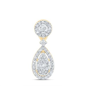 10K yellow gold diamond teardrop pendant with a round halo accent