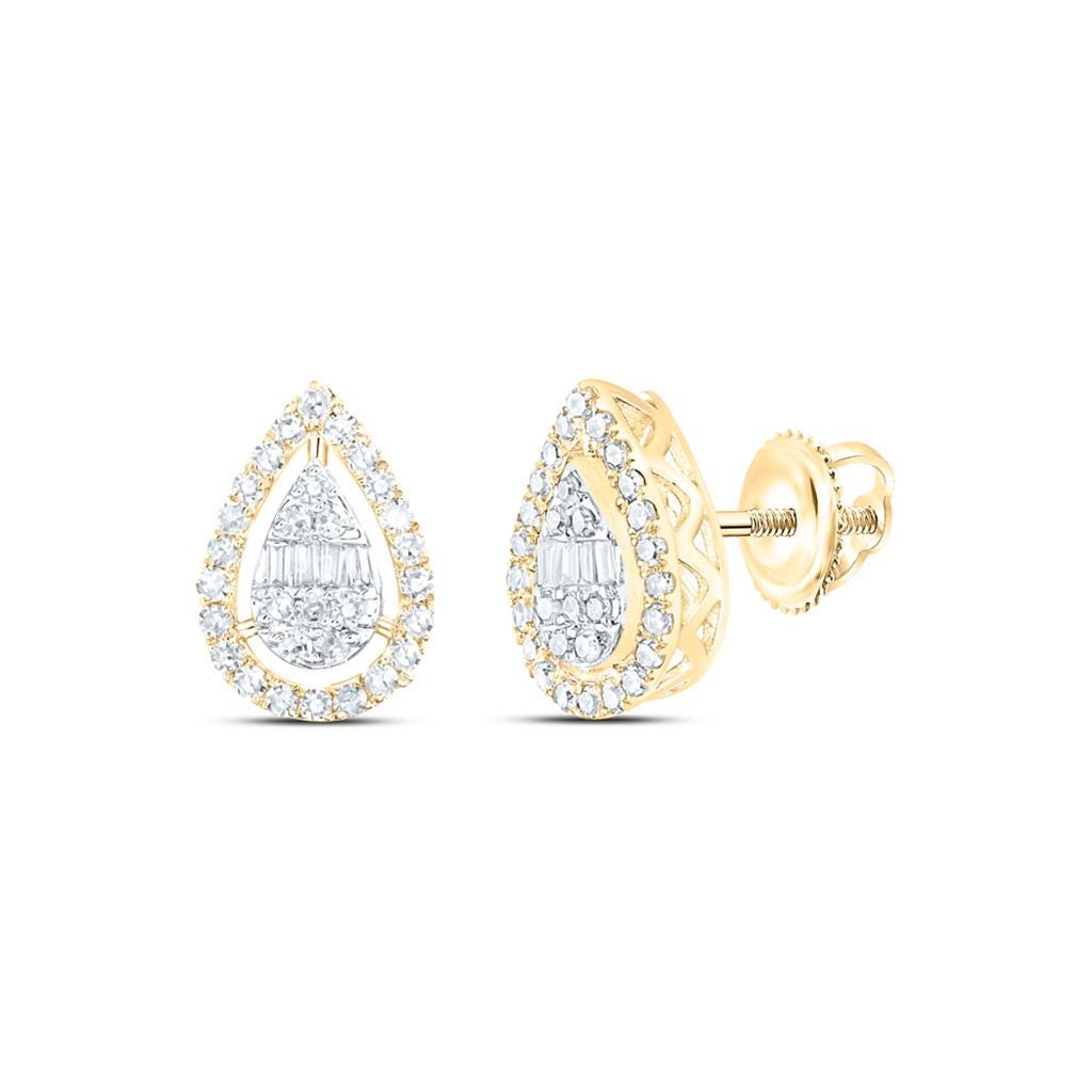 10K Gold and Diamond Teardrop Pendant & Earrings Set - 3/8 CTTW Round and Baguette Diamonds - Elegant Fine Jewelry - Yellow or White Gold