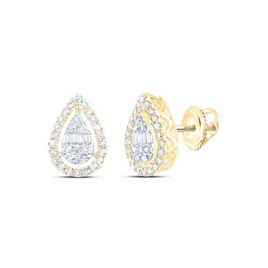 Pair of 10K yellow gold diamond teardrop stud earrings with screw backs