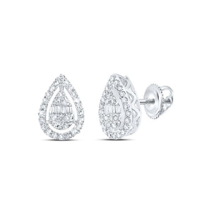 Pair of 10K white gold diamond teardrop stud earrings