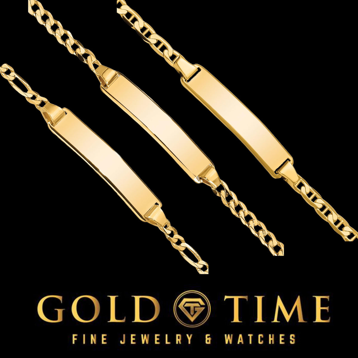 14k Solid Gold Custom ID Bracelet for Kids  Figaro, Cuban, Anchor Chain  Engraved Nameplate Jewelry Gift  5.5 to 6 Inches