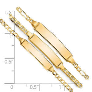 Gold kids ID bracelets beside a ruler showing the nameplate size