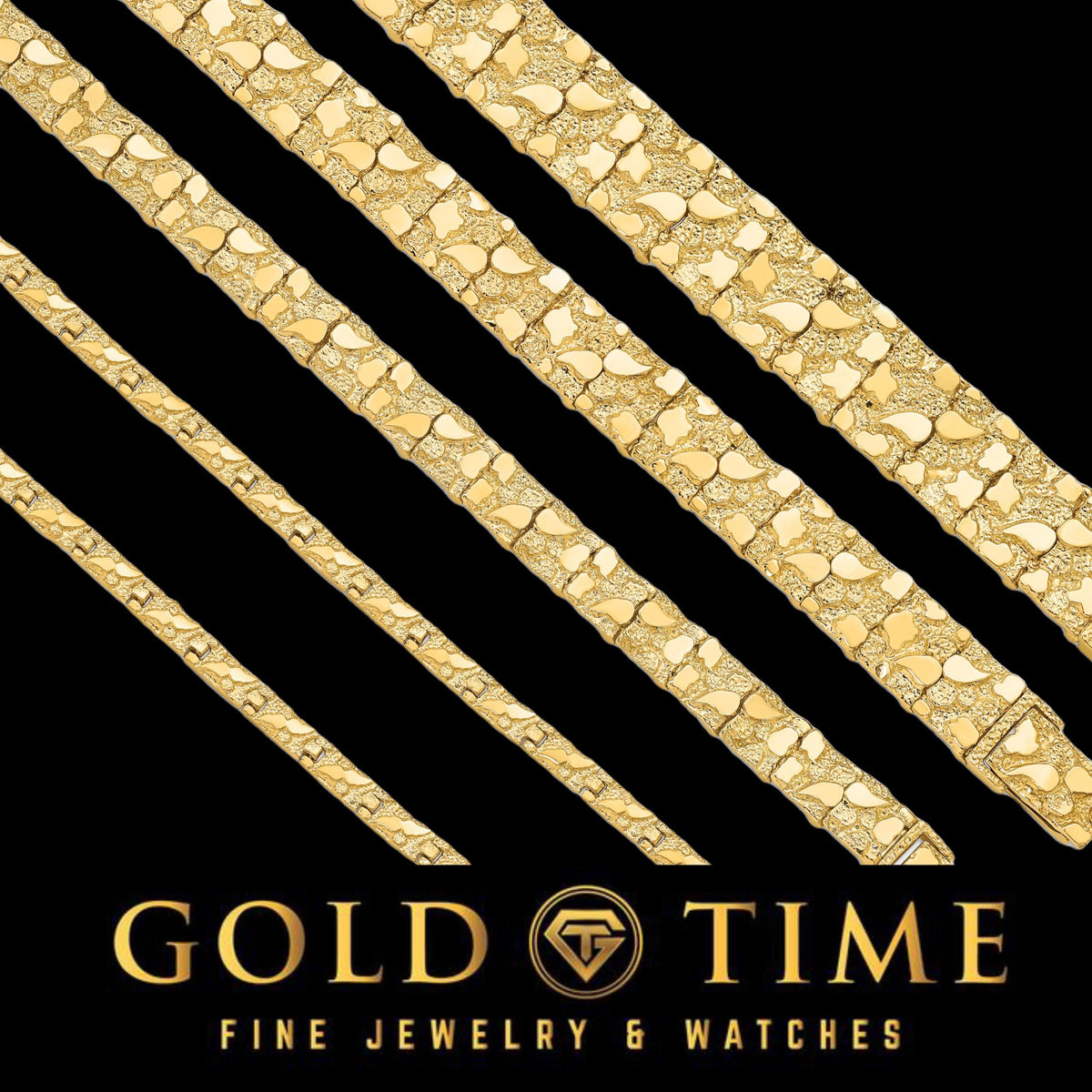 14k Solid Yellow Gold Nugget Bracelet for Men and Women - Real Gold - Box Clasp - 7" or 8" Length - 6mm to 15mm Wide - Fast Shipping