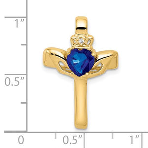 Size chart for a 14K yellow gold Claddagh cross pendant, about 1 inch tall