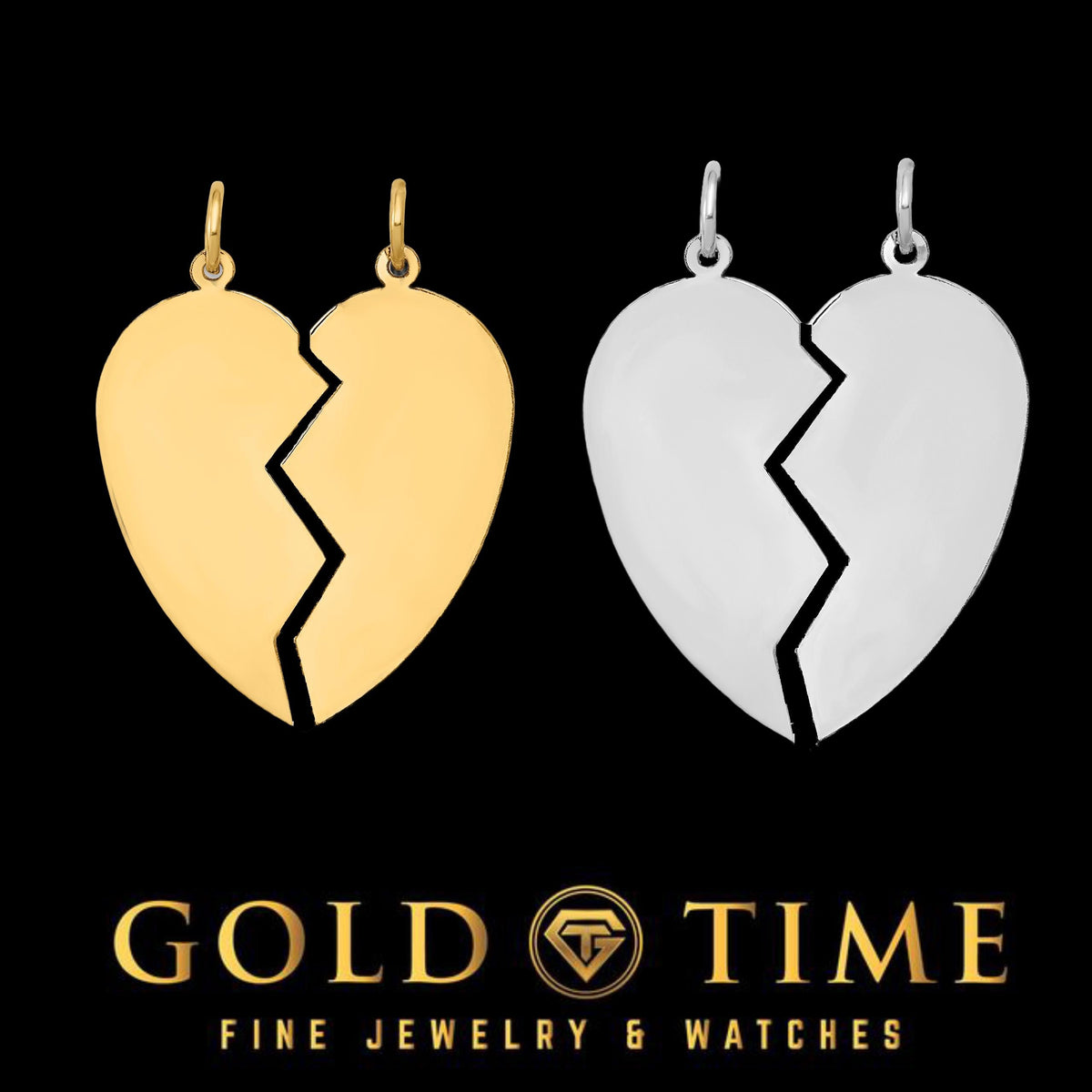 14k Gold Broken Heart Pendant  Custom Engraved Split Heart Necklace  Yellow or White Gold  Polished Finish  Matching Friendship Gift