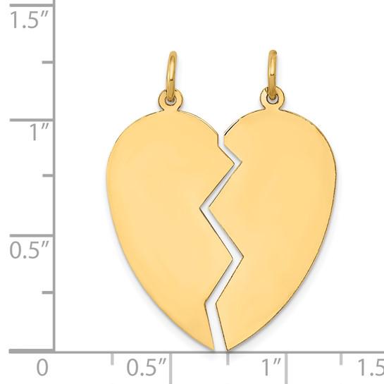 14k Gold Broken Heart Pendant  Custom Engraved Split Heart Necklace  Yellow or White Gold  Polished Finish  Matching Friendship Gift