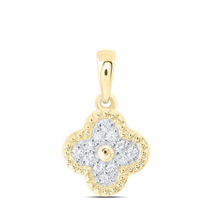 10K gold diamond four leaf clover pendant with a milgrain edge and bail